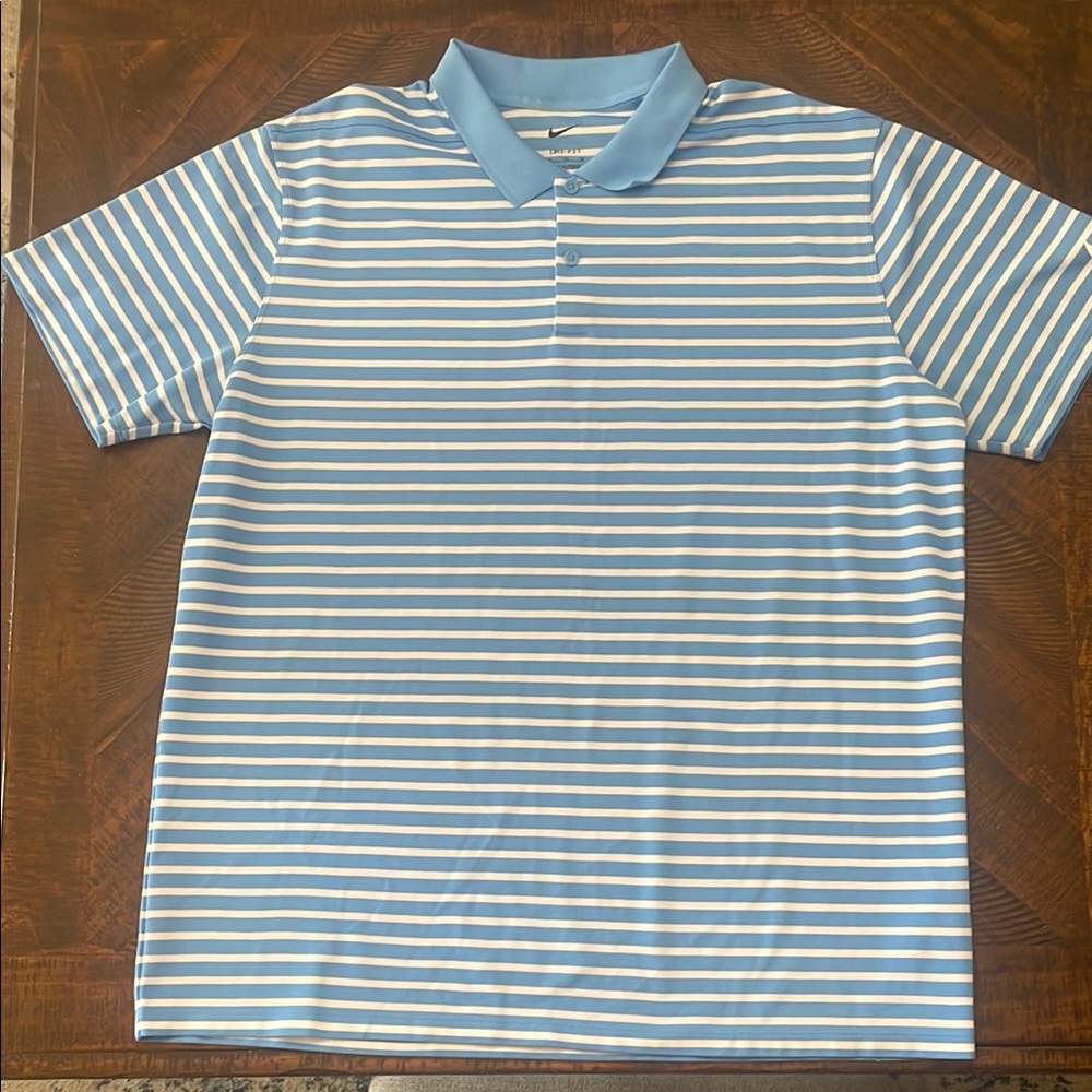 Nike Blue and White Striped Polo Shirt